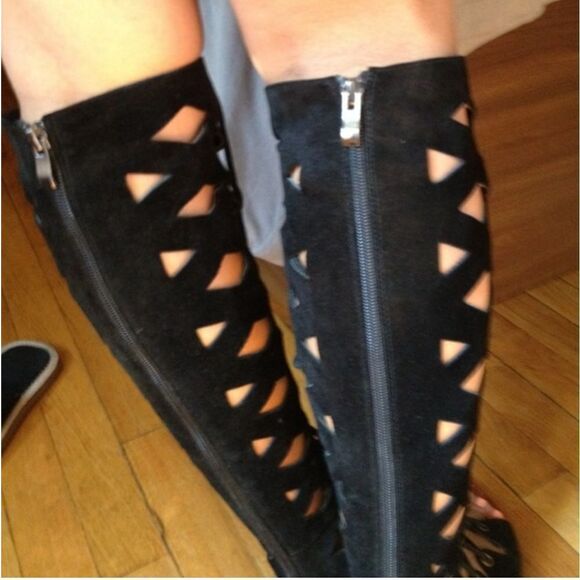 Soles Tan Suede Tall Laser Cut Gladiator Sandal Boots Sz 40 - Picture 14 of 14